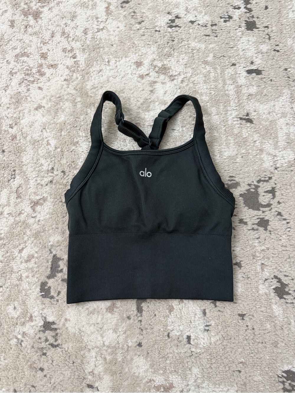 Alo Yoga Seamless Ribbed Favorite Tank Size XS in Charcoal Green